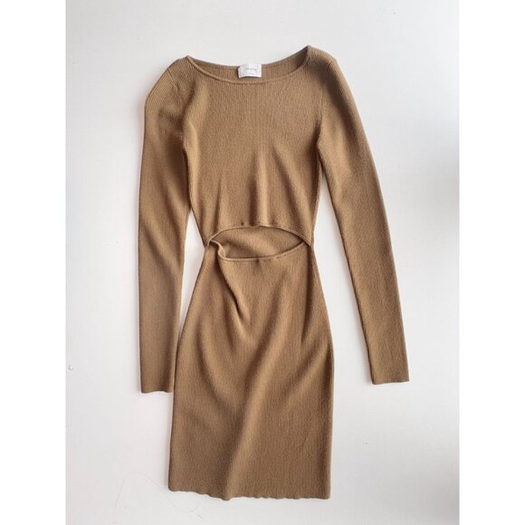 Aritzia WILFRED FREE Olive Cut-Out Rib Knit Long Sleeve Bodycon Dress, Size S - Picture 5 of 16